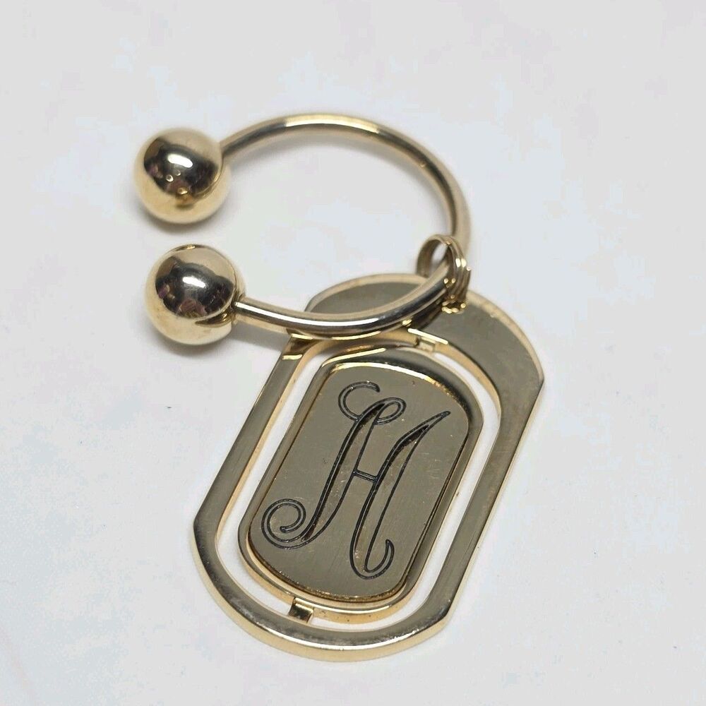 Vintage Pierre Cardin Personalized Initial Letter 'H' Keychain Gold Tone Metal